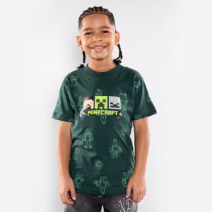 camiseta-minecraft-kids-nino-verde-frente Camiseta Niño Minecraft Full Estampada - Algodón 200g