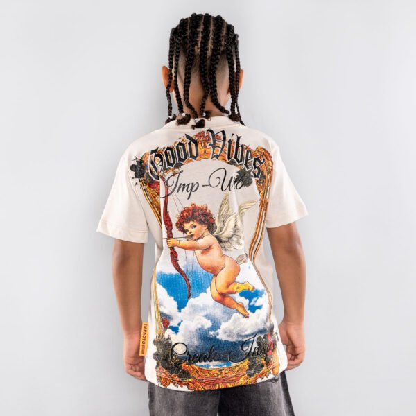 Camiseta Niño Beige Good Vibes - Algodón Pesado 200g