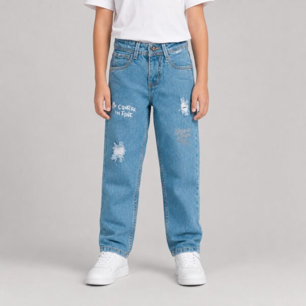 Jean Azul Claro para Niño con Rotos y Estampado Urbano – Impacto Urban