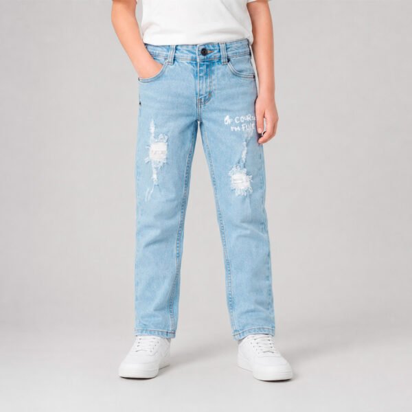Jean Azul Claro para Niño con Rotos y Estampado – Impacto Urban