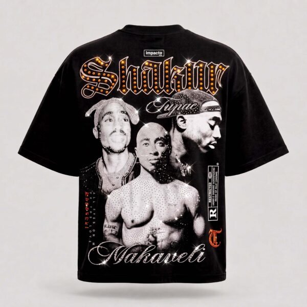 Camiseta Oversize Shakur Makaveli con Pedrería – Impacto Urban