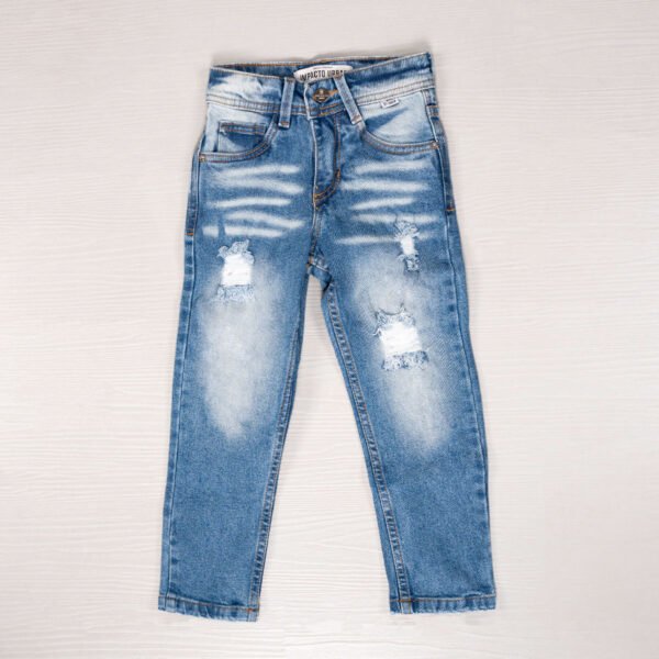 jeans-denim-nino-azul-manchado-1 Jean azul desgastado con rotos para niño. Impacto Urban