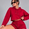 conjunto-mujer-burda-stretch-rojo Conjunto urbano para mujer color rojo con capucha y short